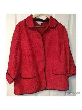 Tan Jay Red Sparkle Blazer Jacket Size 16 | Black Piping Career Evening Jacket